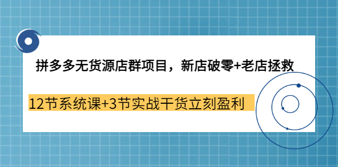 拼多多无货源店群项目，新店破零 老店拯救 12节系统课 3节实战干货立刻盈利_北创网