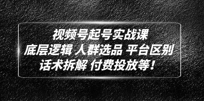 视频号起号实战课：底层逻辑 人群选品 平台区别 话术拆解 付费投放等_北创网