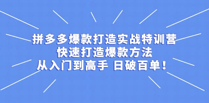 拼多多爆款打造实战特训营：快速打造爆款方法，从入门到高手 日破百单_北创网