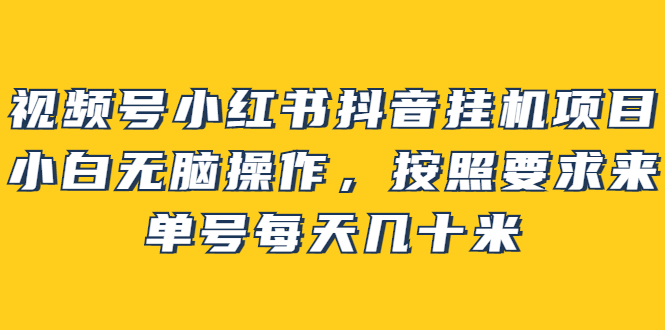 视频号小红书抖音挂机项目，小白无脑操作，按照要求来，单号每天几十米_北创网