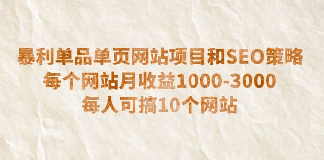 暴利单品单页网站项目和SEO策略 每个网站月收益1000-3000 每人可搞10个_北创网