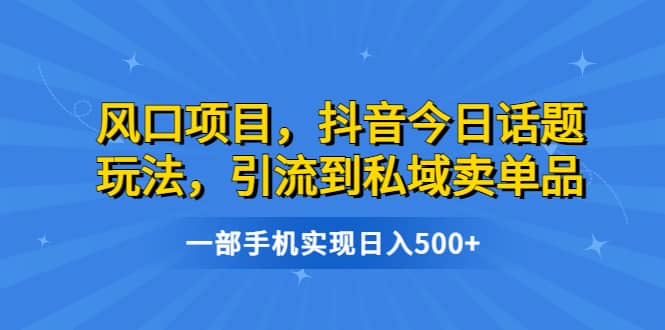 风口项目，抖音今日话题玩法，引流到私域卖单品，一部手机实现日入500_北创网