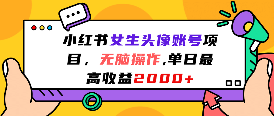 小红书女生头像账号项目，无脑操作，单日最高收益2000_北创网