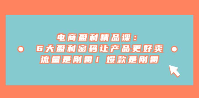 电商 盈利精品课：6大盈利 密码让产品更好卖，流量是刚需！爆款是刚需_北创网