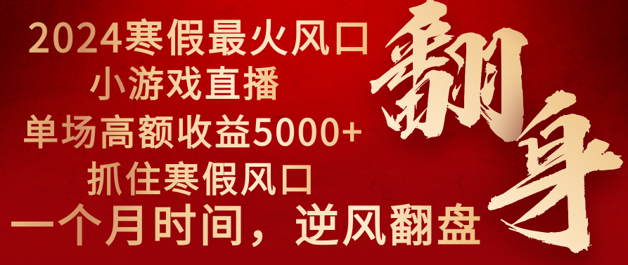 2024年最火寒假风口项目 小游戏直播 单场收益5000+抓住风口 一个月直接提车_北创网