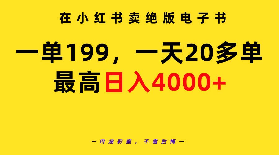 在小红书卖绝版电子书，一单199 一天最多搞20多单，最高日入4000+教程+资料_北创网