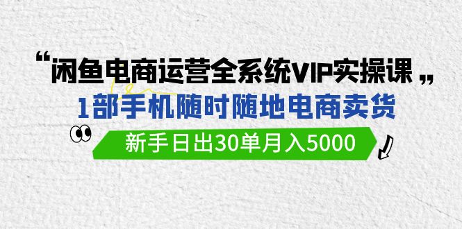 闲鱼电商运营全系统VIP实战课，1部手机随时随地卖货，新手日出30单月入5000_北创网