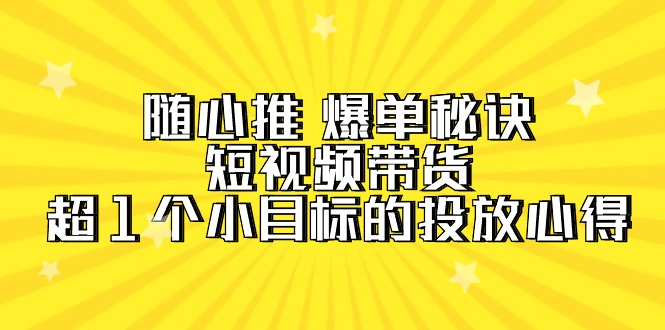 随心推 爆单秘诀，短视频带货-超1个小目标的投放心得（7节视频课）_北创网