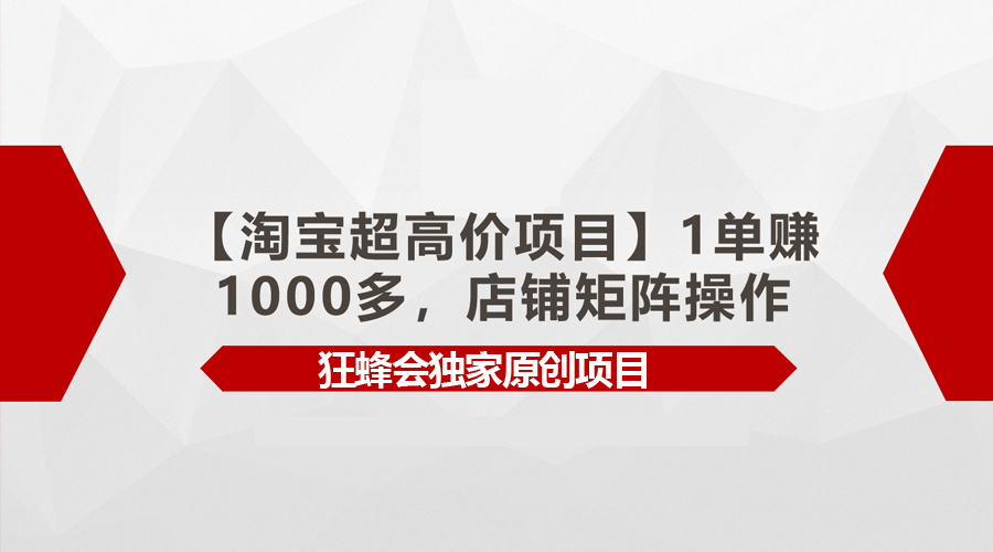 【淘宝超高价项目】1单赚1000多，店铺矩阵操作_北创网