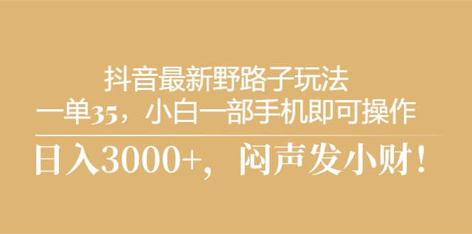 抖音最新野路子玩法，一单35，小白一部手机即可操作，，日入3000+，闷…_北创网