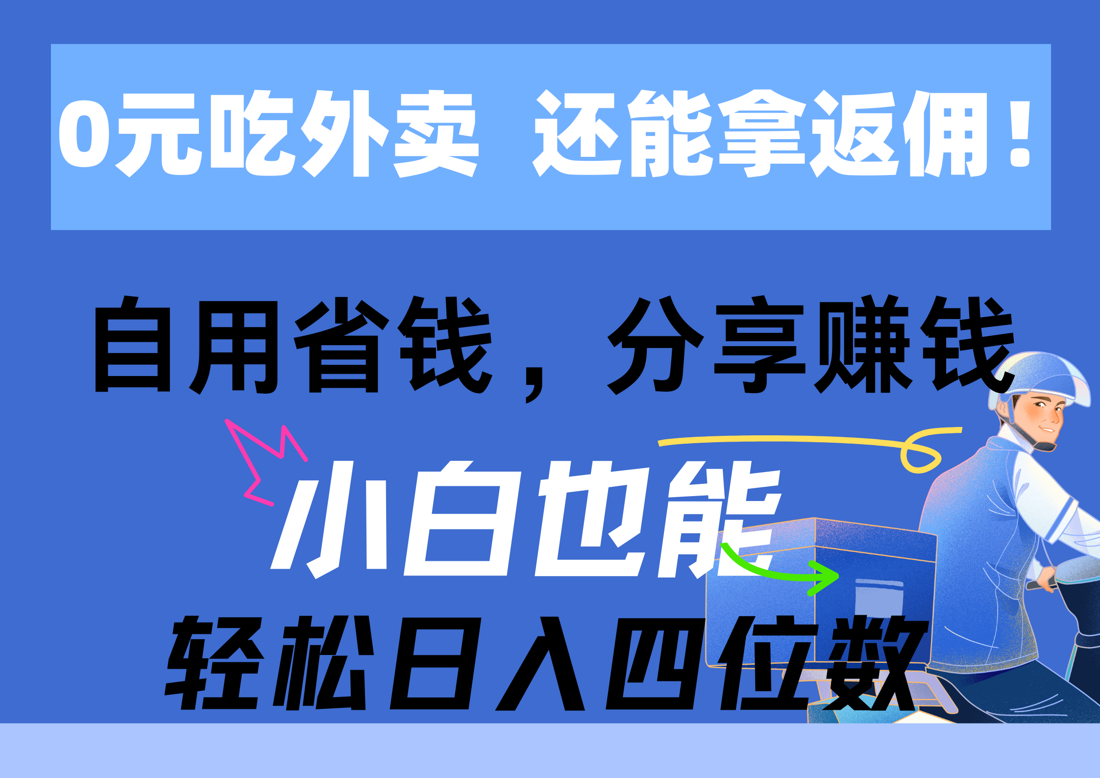 0元吃外卖， 还拿高返佣！自用省钱，分享赚钱，小白也能轻松日入四位数_北创网