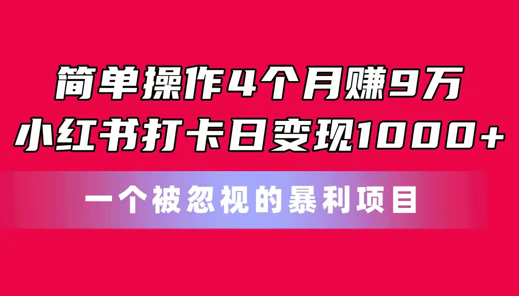 简单操作4个月赚9万！小红书打卡日变现1000+！一个被忽视的暴力项目_北创网