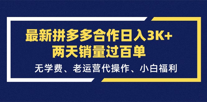 最新拼多多合作日入3K+两天销量过百单，无学费、老运营代操作、小白福利_北创网