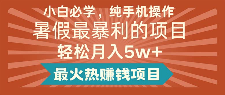 小白必学，纯手机操作，暑假最暴利的项目轻松月入5w+最火热赚钱项目_北创网