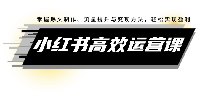 小红书高效运营课：掌握爆文制作、流量提升与变现方法，轻松实现盈利_北创网