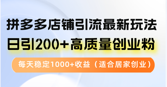 拼多多店铺引流最新玩法，日引200+高质量创业粉，每天稳定1000+收益（…_北创网