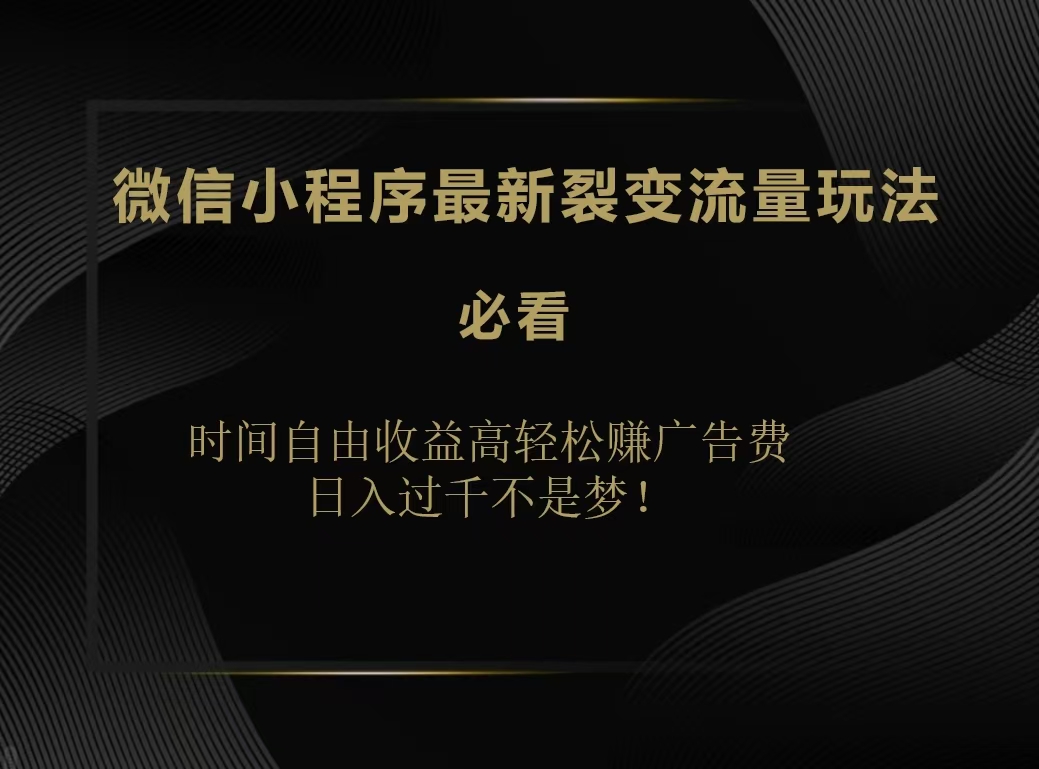 微信小程序最新裂变流量玩法，时间自由收益高轻松赚广告费，日入200-500+_北创网