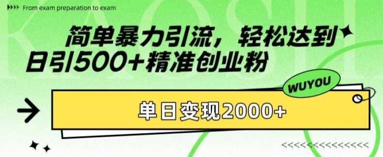 简单暴力引流轻松达到日引500+精准创业粉，单日变现2k【揭秘】_北创网