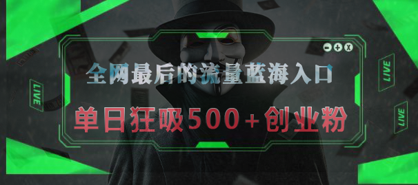 全网最后的流量蓝海入口，半小时引流50+创业粉，单日狂吸500+创业粉_北创网