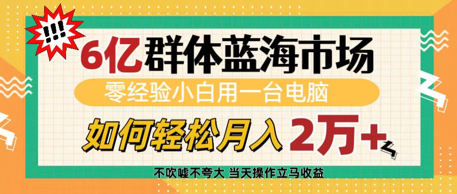 6亿群体蓝海市场，零经验小白用一台电脑，如何轻松月入2万+_北创网