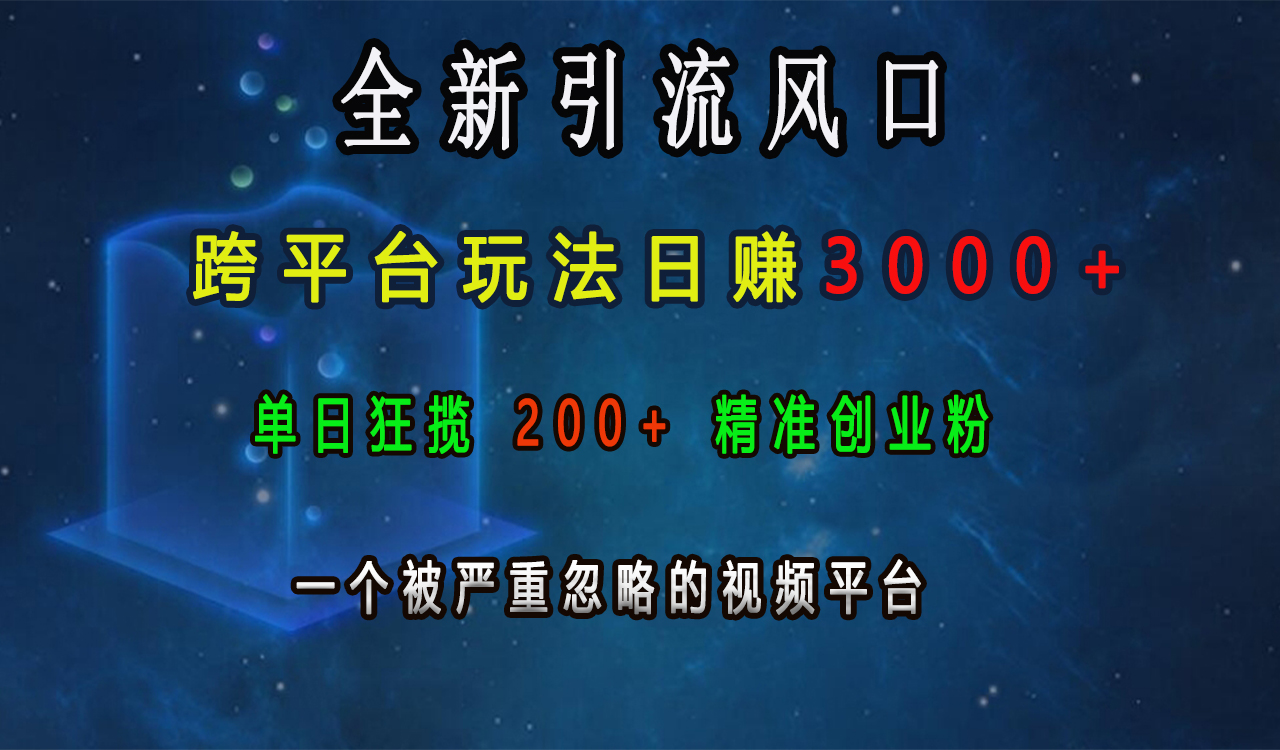 全新引流风口，跨平台玩法日赚3000+，单日狂揽200+精准创业粉，一个被严重忽略的视频平台_北创网