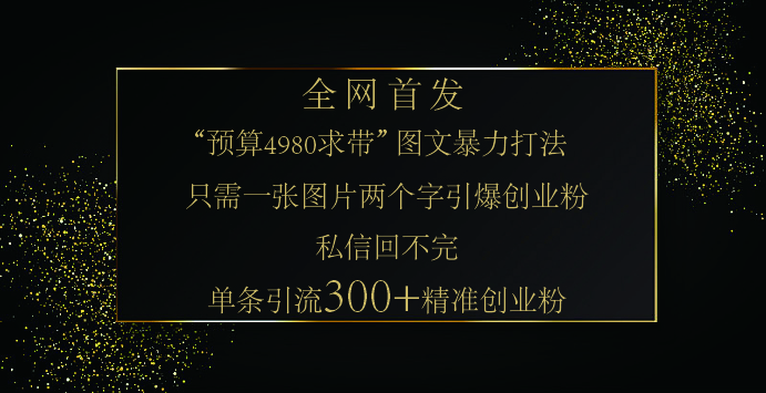 小红书，“预算 4980 带我飞” 的神奇图片引流法，堪称涨粉核武器！只需一张图，就能单条笔记凭借此方法，轻松引流 300 + 精准创业粉！_北创网