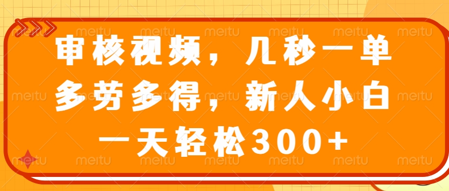 审核视频项目，几秒一单，多劳多得，新人小白一天轻松300+_北创网