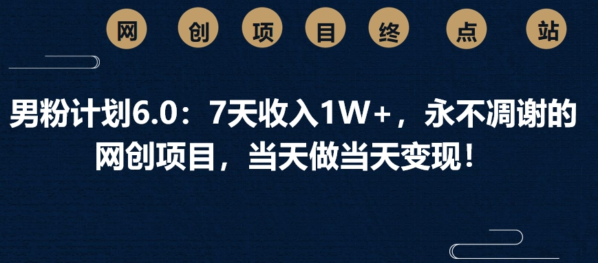 男粉计划6.0：7天收入1W+，永不凋谢的网创项目，当天做当天变现！_北创网