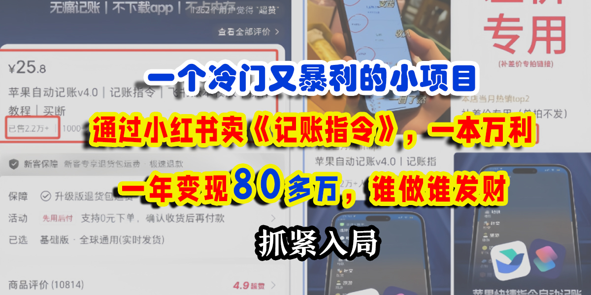 一个冷门又暴利的小项目，通过小红书卖《记账指令》，一本万利，一年变现80多万，谁做谁发财_北创网