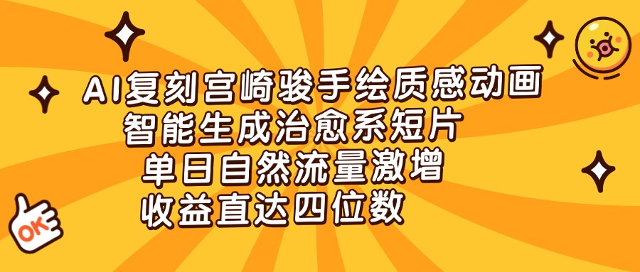 AI复刻宫崎骏手绘质感动画，智能生成治愈系短片，单日自然流量激增，收益直达四位数_北创网