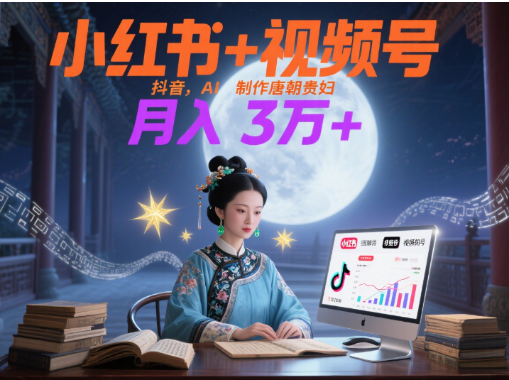 小红书+视频号+抖音，AI轻松制作唐朝贵妇IP，毒鸡汤、励志、减肥瘦身、养生赛道轻松切入，每天30分钟，轻松产出N条，月入3万+ _北创网