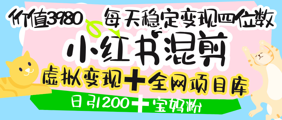 价值3980的小红书混剪， 虚拟变现 ＋全网项目库 ， 日引200+宝妈创业粉，每天稳定四位数变现_北创网
