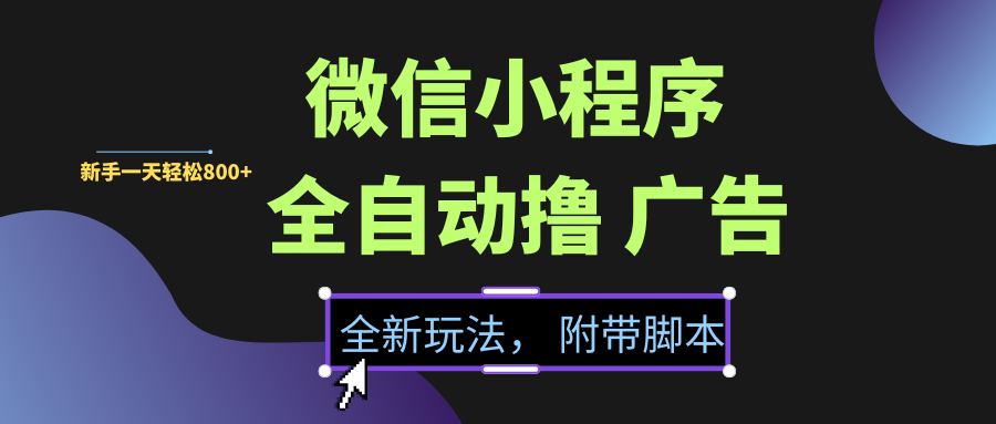 微信小程序挂机撸广告，全新玩法，新手一天轻松800+【附带脚本】_北创网