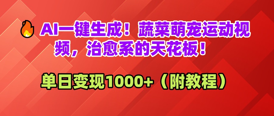AI一键生成！蔬菜萌宠运动视频，治愈系的天花板！单日变现1000+（附教程）_北创网