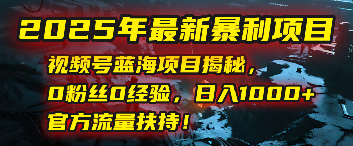 2025年最新暴利项目：视频号蓝海项目揭秘，0粉丝0经验，日入1000+，官方流量扶持！_北创网