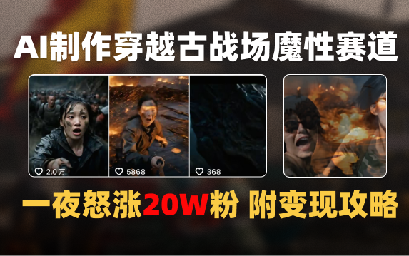 AI制作穿越古战场视频一夜涨粉20W保姆级教学（附AI变现指南）_北创网