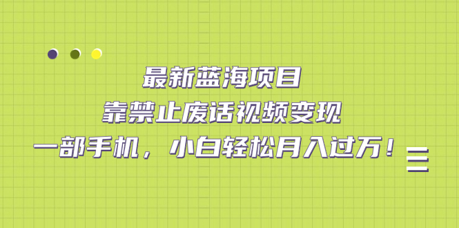 最新蓝海项目，靠禁止废话视频变现，一部手机，小白轻松月入过万！_北创网