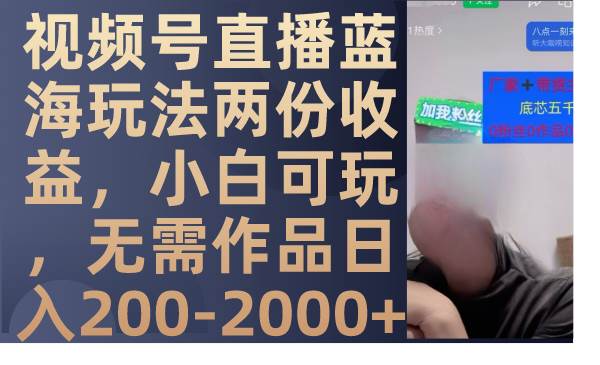 视频号直播蓝海玩法两份收益，小白可玩，无需作品日入200-2000_北创网