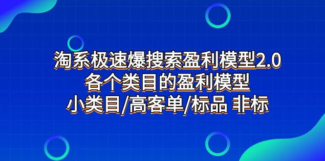 淘系极速爆搜索盈利模型2.0，各个类目的盈利模型，小类目/高客单/标品 非标_北创网