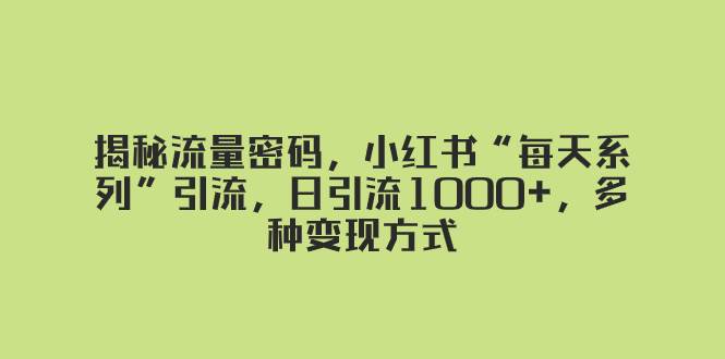 揭秘流量密码，小红书“每天系列”引流，日引流1000 ，多种变现方式_北创网