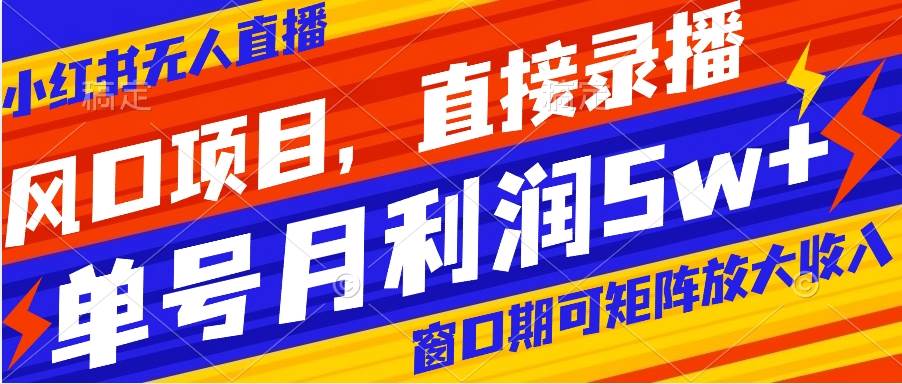 风口项目，小红书无人直播带货，直接录播，可矩阵，月入5w_北创网